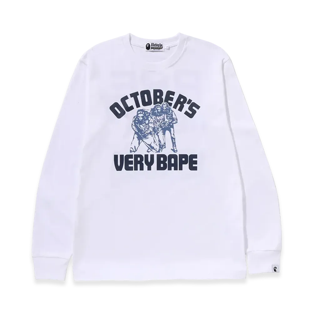 A BATHING APE x OVO College Long Sleeve Tee "White"