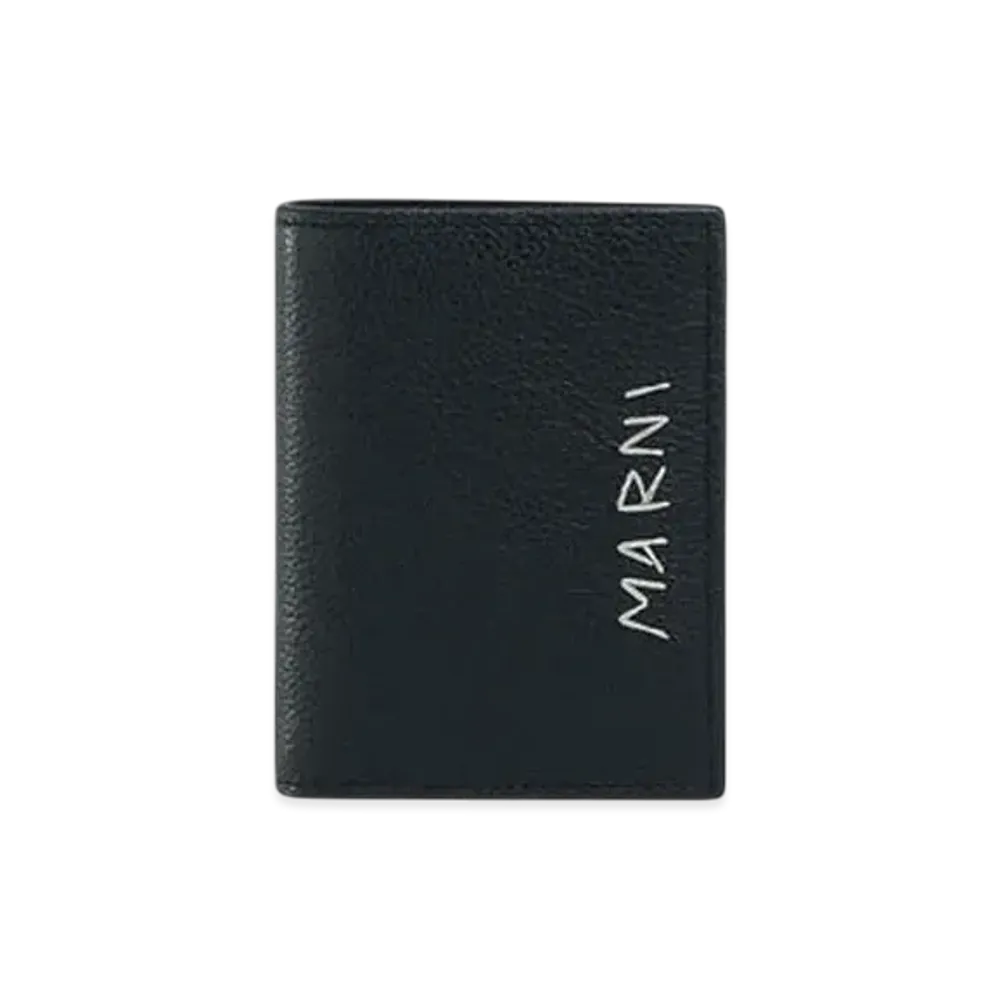 Marni Leather Bifold Wallet with Marni Mending Embroidery "Black"