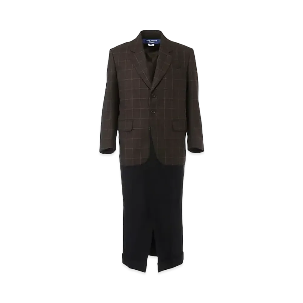 JUNYA WATANABE MAN Silk Wool Check x Wool Flannel Docking Coat "BlackBrown"