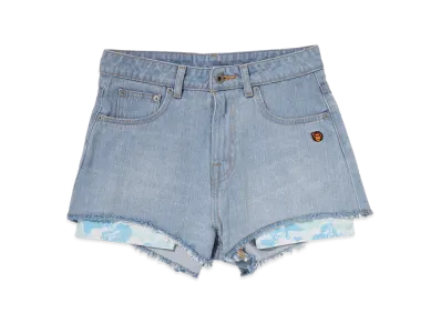 A BATHING APE Women's Baby Lisa One Point Denim Shorts "Light Indigo"