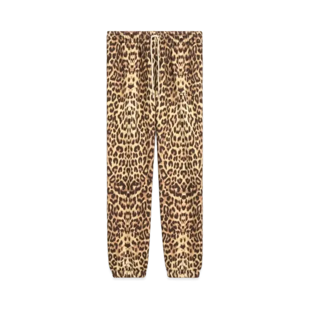 CELINE Embroidered Track Pants / Cotton With Print "Leopard"