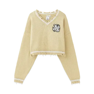 X-Girl Emblem V-Neck Knit Top "Beige"