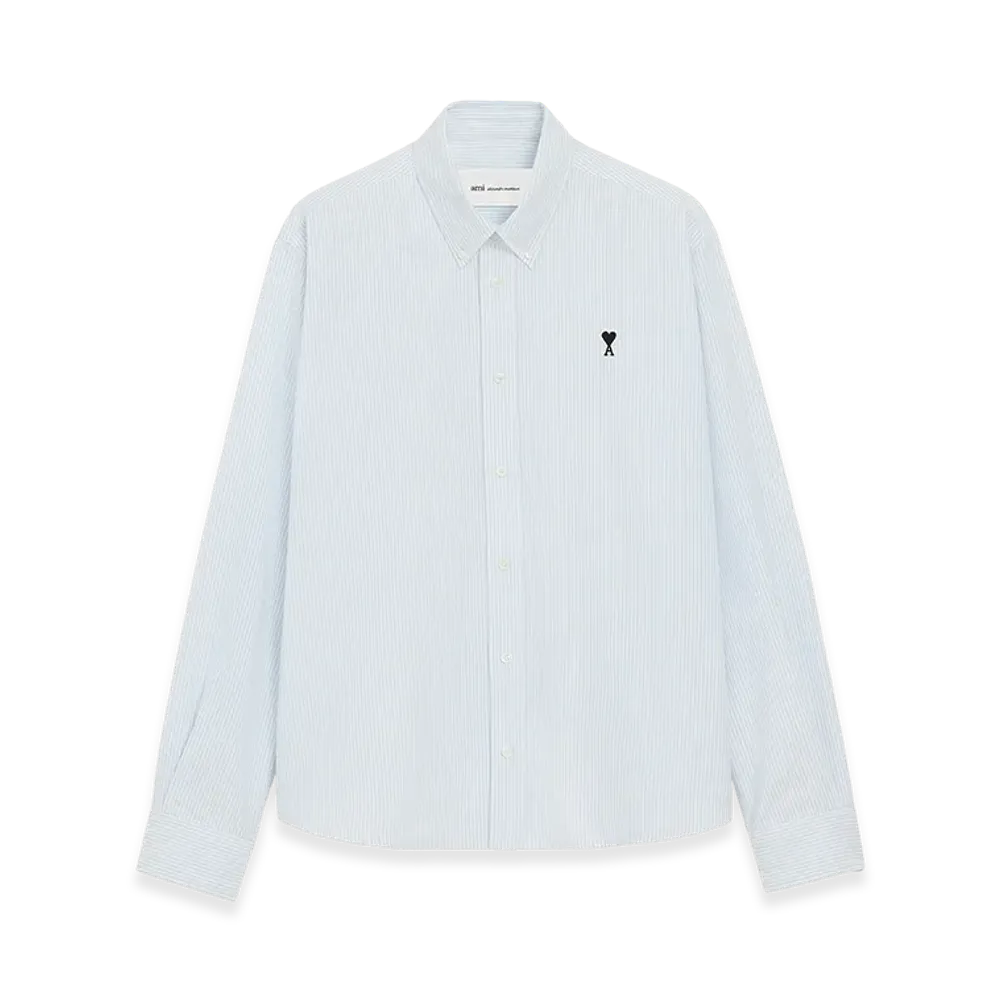 AMI PARIS Cotton Button Down Ami De Coeur Shirt "Blue"