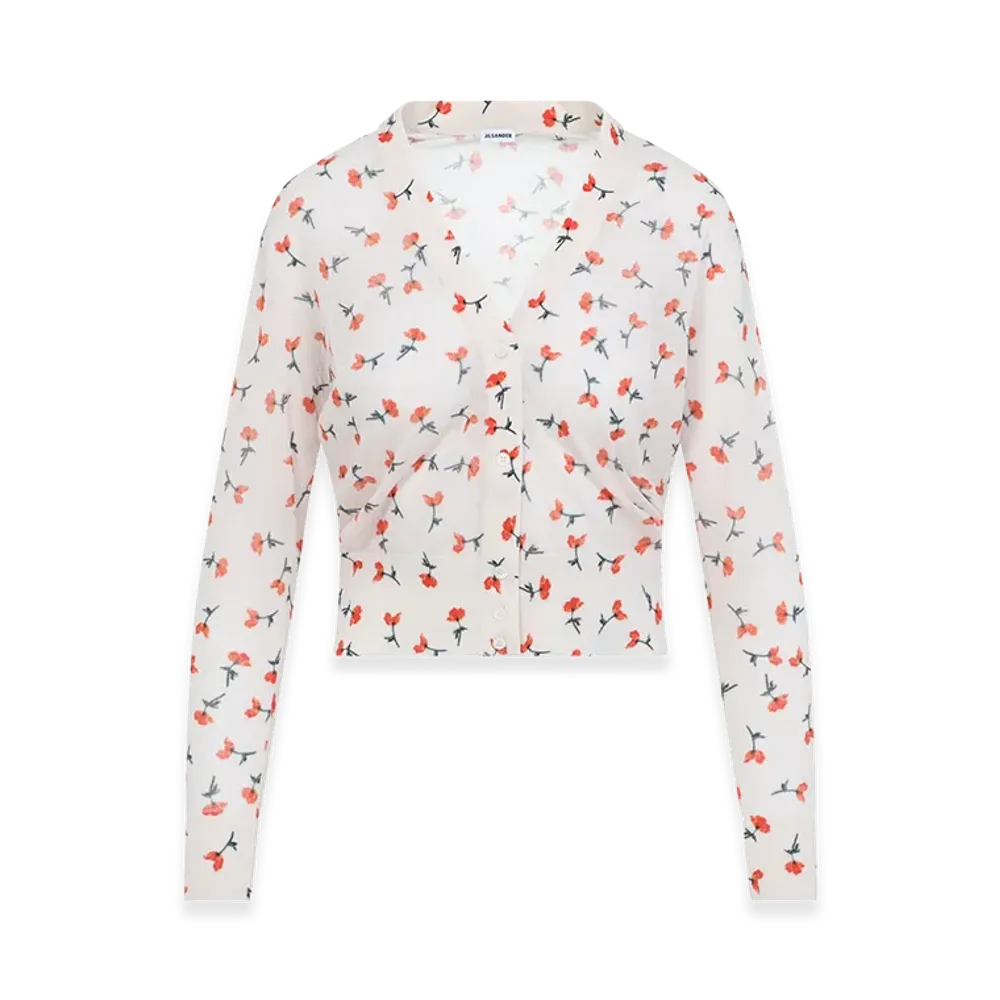 Jil Sander Women's V-Neck Cotton Cardigan "Nude/Neutrals"