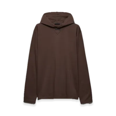 PRADA Long-Sleeve Cotton Hoodie Tee "Dark Brown"