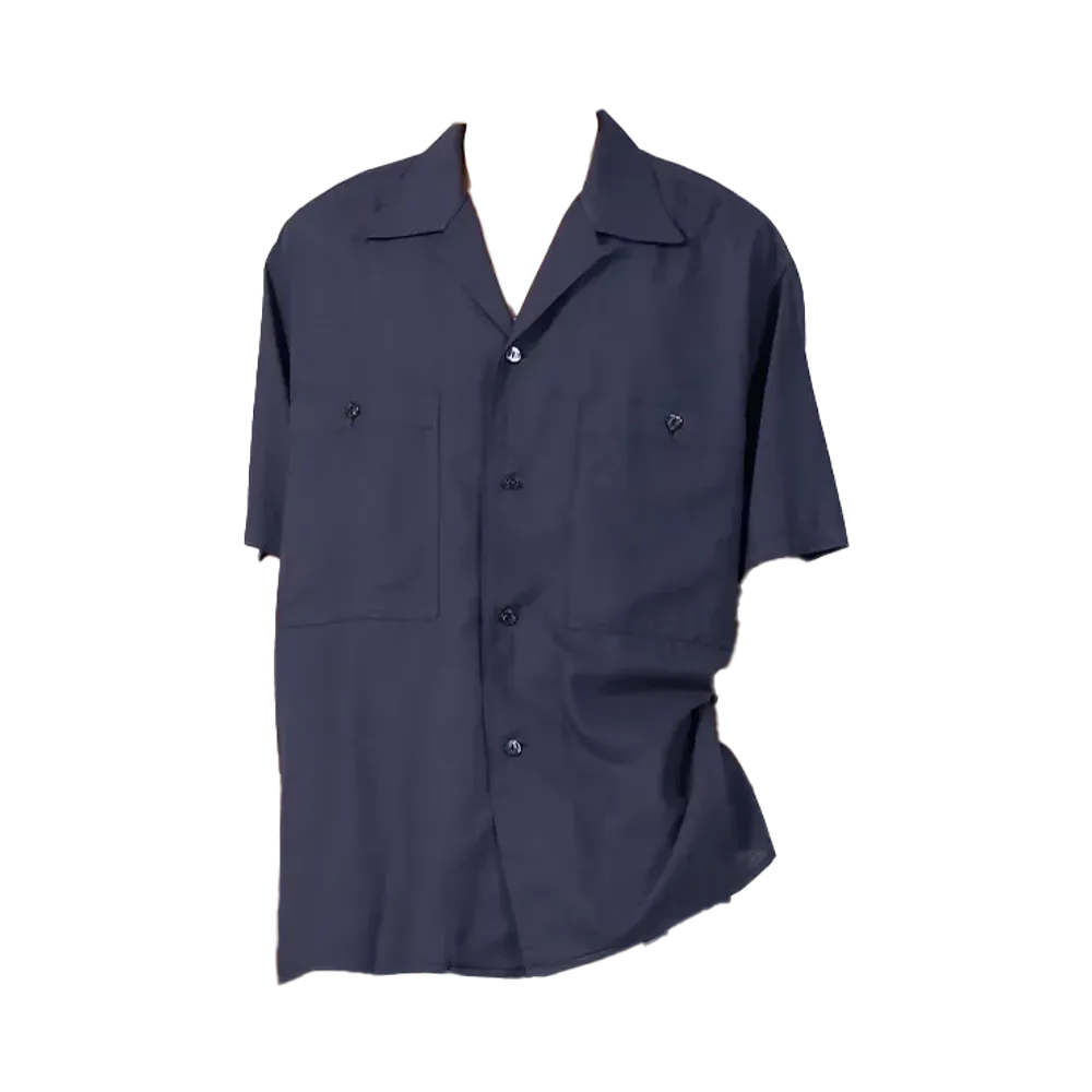 YOKE Garmented Cotton Silk Twill Open Collar Shirt "Navy"