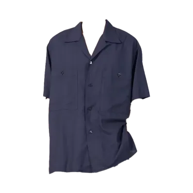 YOKE Garmented Cotton Silk Twill Open Collar Shirt "Navy"