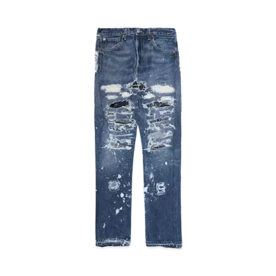 INNOCENCE NYC DESTROY LEATHER DENIM PANTS 34inch "Lt Denim"