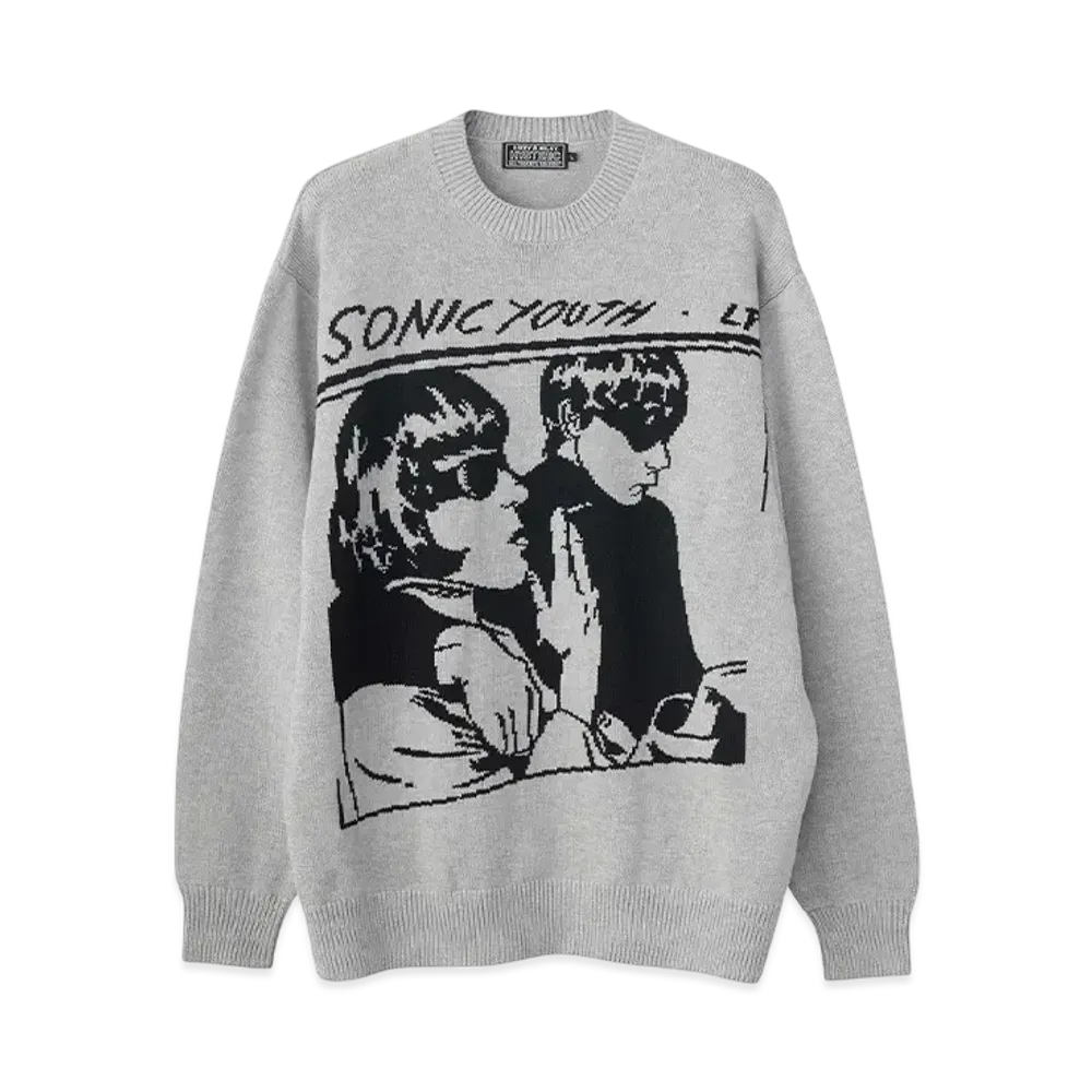 HYSTERIC GLAMOUR Sonic Youth/Goo Woven Sweater "Top Gray"
