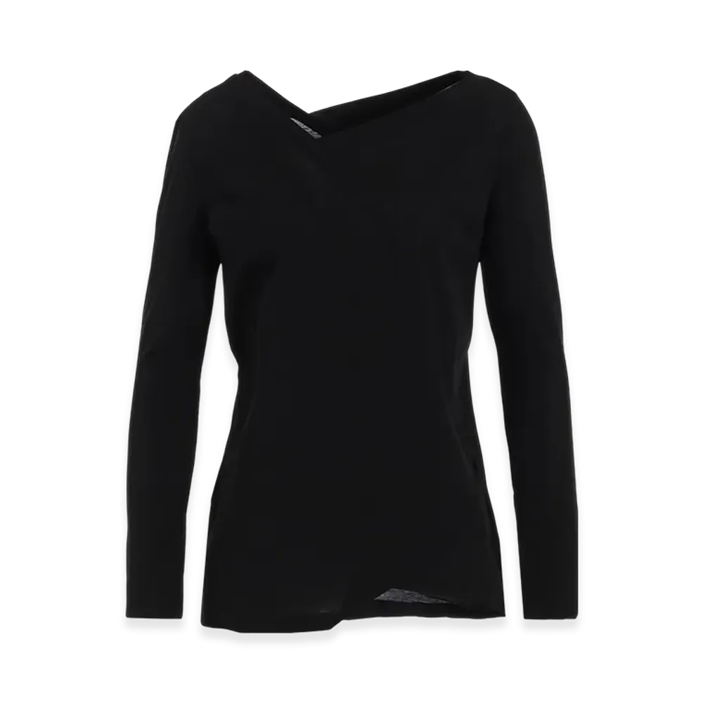 Yohji Yamamoto Ultima High Twisted Jersey Tuck Detail Long Slv T "Black"