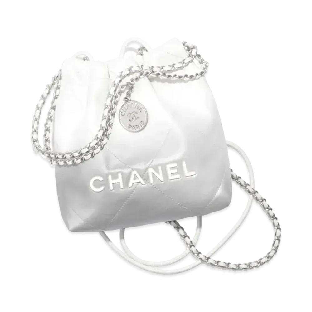CHANEL 22 Mini Handbag Metallic Shaded Calfskin & Silver-Tone Metal "White/Silver"
