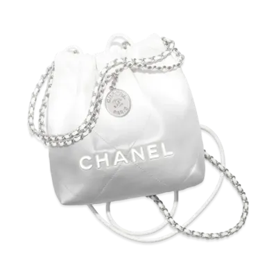CHANEL 22 Mini Handbag Metallic Shaded Calfskin & Silver-Tone Metal "White/Silver"