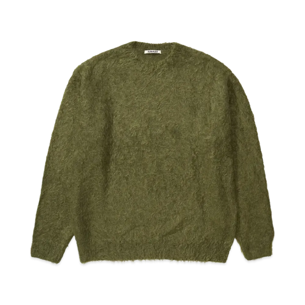 AURALEE Brushed Super Kid Mohair Knit P/O "Olive"