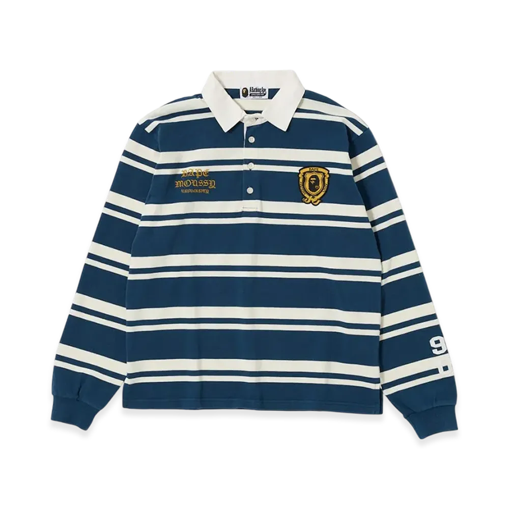 A BATHING APE x MOUSSY Striped Rugby L/S Shirt "Navy"