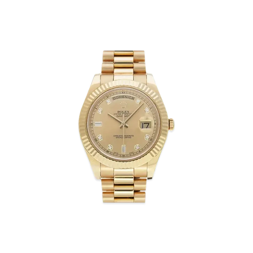 ROLEX Day-Date II 8P Diamonds/2P Baguette Diamonds "Champagne/Yellow Gold"