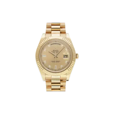 ROLEX Day-Date II 8P Diamonds/2P Baguette Diamonds "Champagne/Yellow Gold"