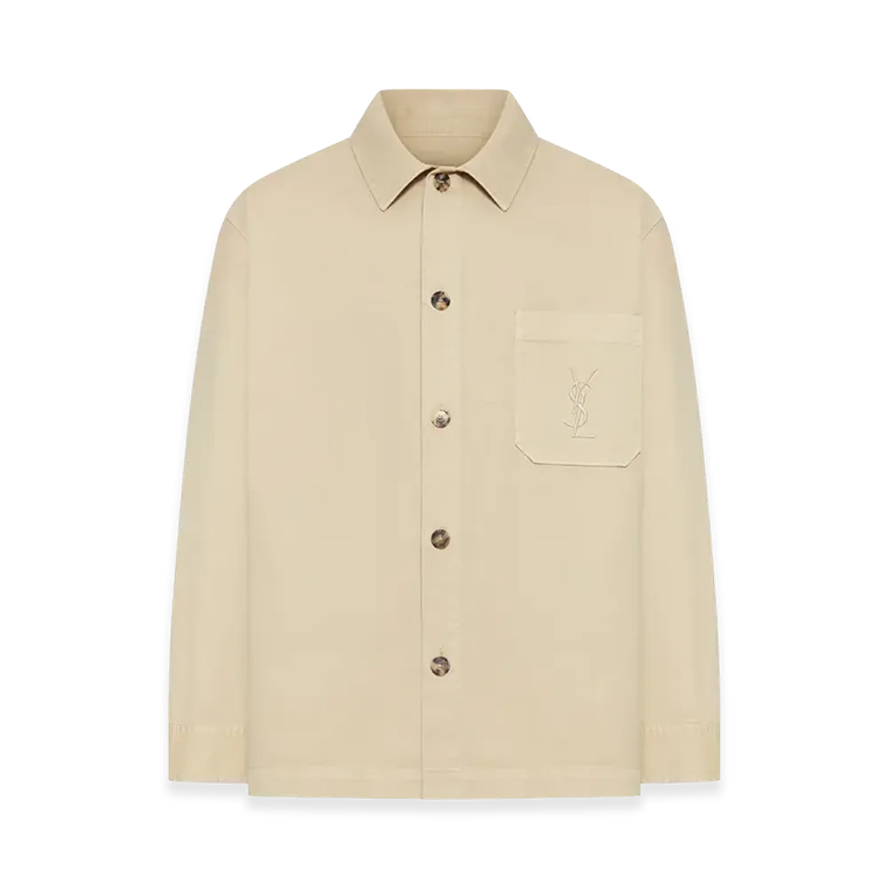 Saint Laurent Cassandre Overshirt In Cotton And Linen Gabardine "Beige"