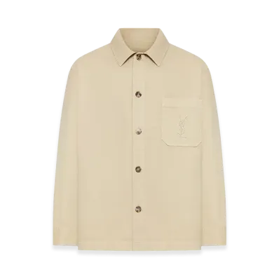 Saint Laurent Cassandre Overshirt In Cotton And Linen Gabardine "Beige"