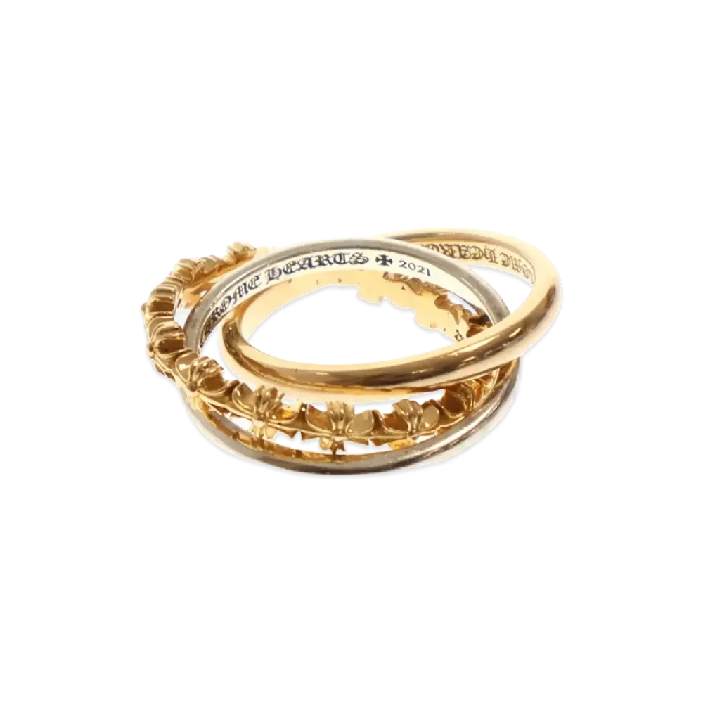 Chrome Hearts Tiny E CH Plus Band Trpl 22K Silver 925 Ring "Gold/Silver"
