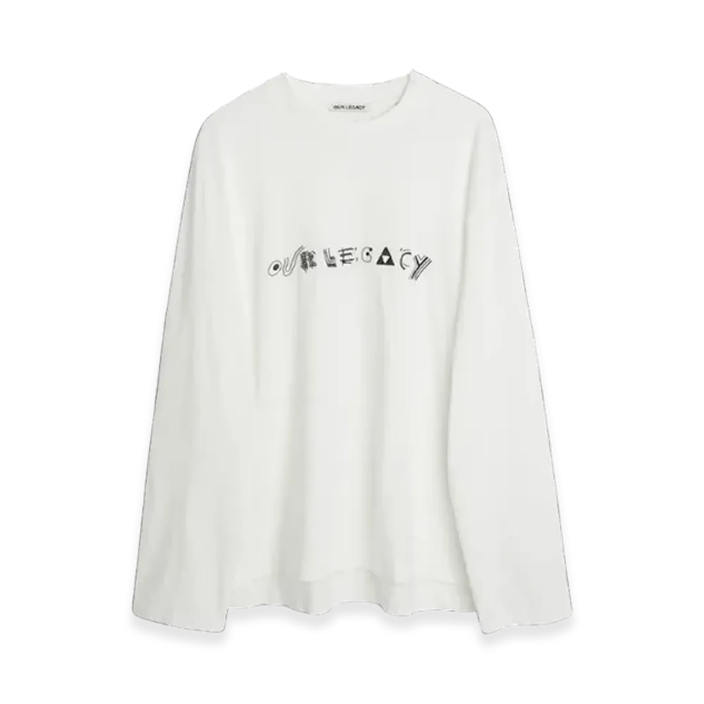 OUR LEGACY Box Long Sleeve T-Shirt Abstract Embroidery "White"