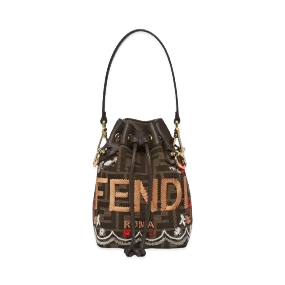 FENDI Mon Tresor FF Jacquard Fabric Mini Bag Embroidery "Brown"
