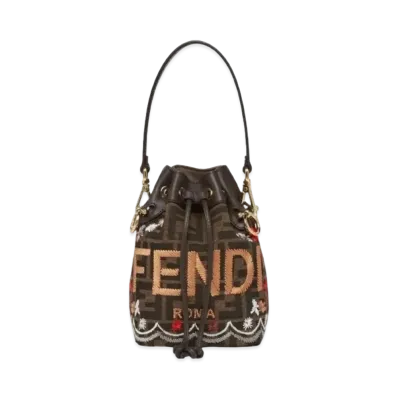 FENDI Mon Tresor FF Jacquard Fabric Mini Bag Embroidery "Brown"