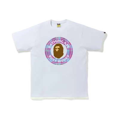 A BATHING APE CHECK BUSY WORKS TEE "White/Purple"