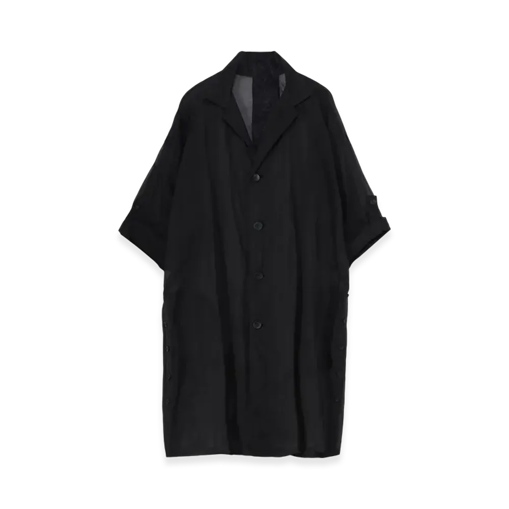 Yohji Yamamoto Cotton Organza Lawn Side Gather Detail Coat B "Black"