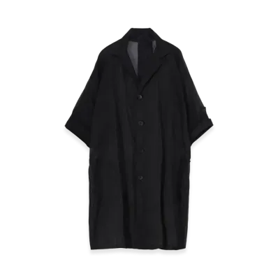 Yohji Yamamoto Cotton Organza Lawn Side Gather Detail Coat B "Black"