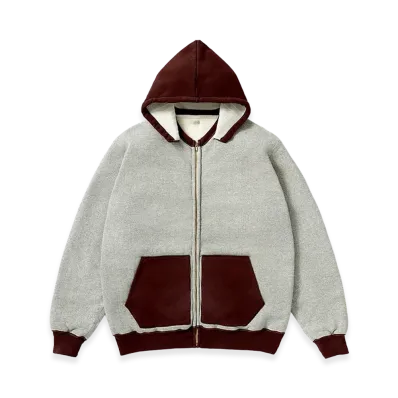 A.PRESSE Vintage Attached Hood Zip Parka "Gray/Burgundy"