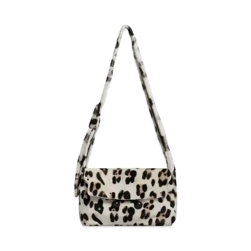 Marni Shearling Animal Print Trunkaroo Soft Medium Shoulder Bag "White/Gray"