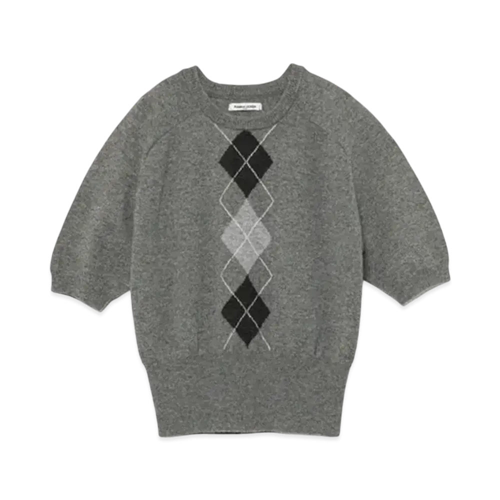 FUMIKA UCHIDA Cashmere Argyle Sweater _Short Sleeve "Gray"