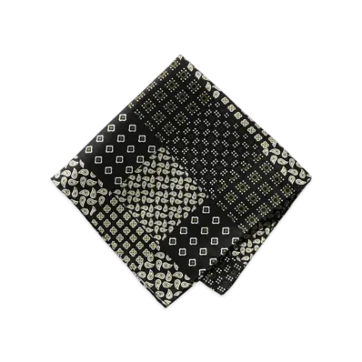 BEAMS Pocket Chief Paisley Geometric Print "Black"