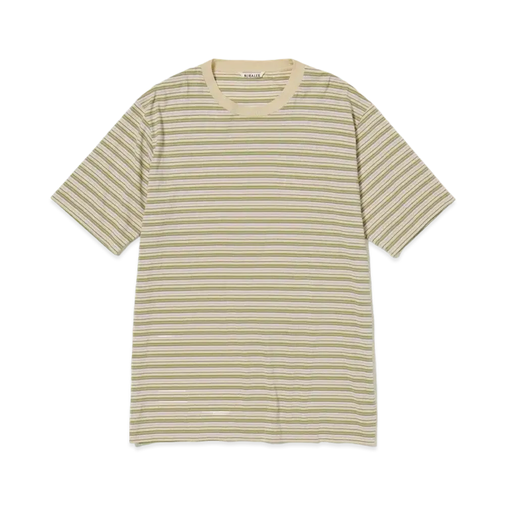 AURALEE Hard Twist Cotton Border Tee "Beige Border"