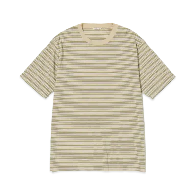AURALEE Hard Twist Cotton Border Tee "Beige Border"
