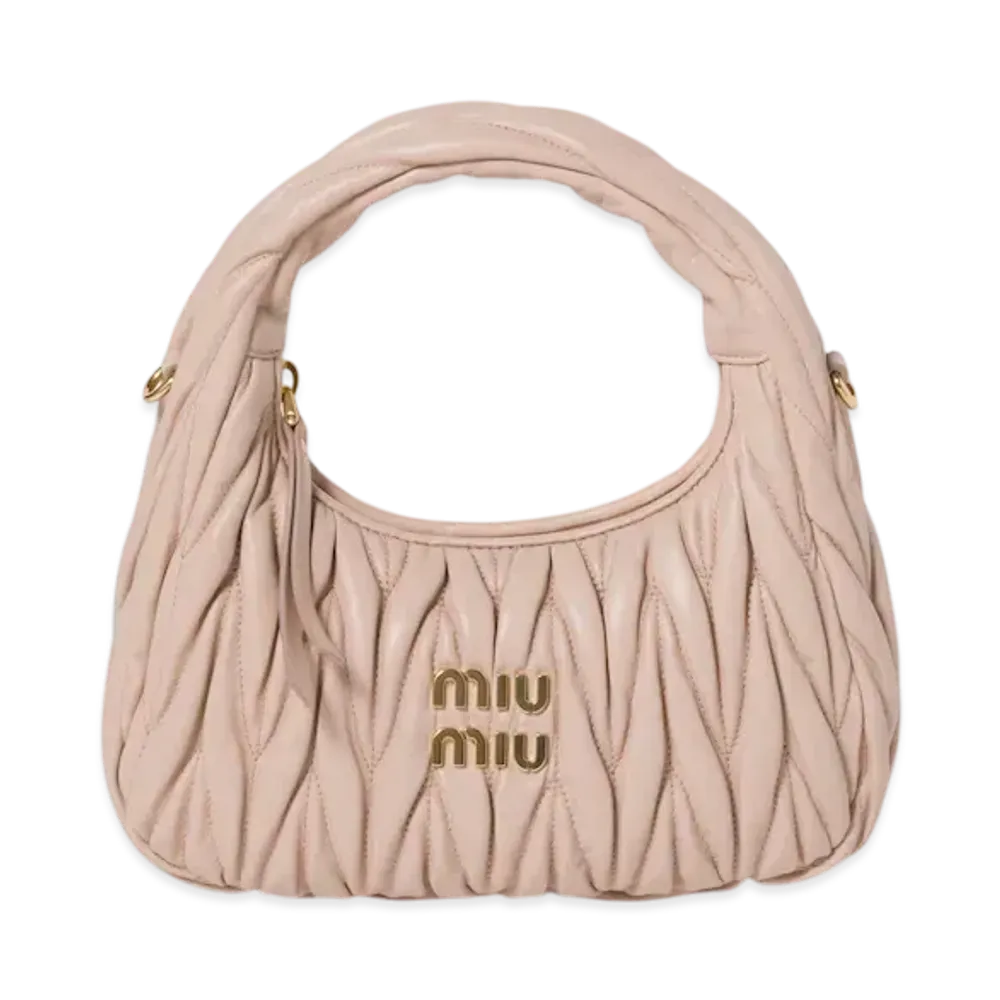 MIUMIU Wander Matelasse Nappa Leather Hobo Bag Small "Pink Beige"