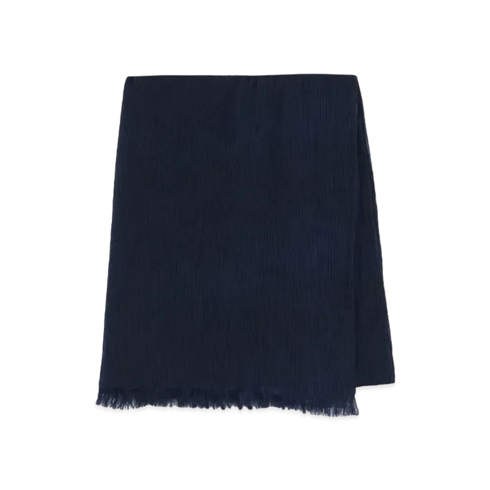 Yohji Yamamoto Pour Homme SILK WOOL PIECE DYE PLAIN STRIPE STOLE "Navy"