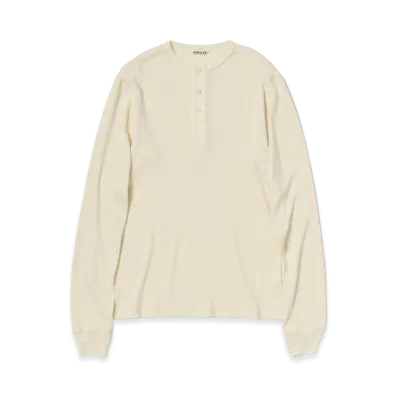 AURALEE Wool Silk Soft Rib Henley "Ivory"