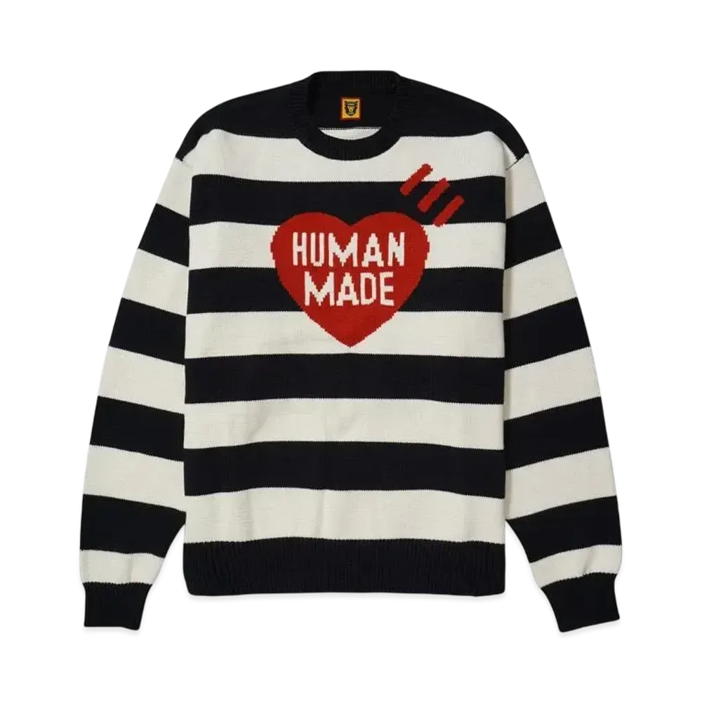 HUMAN MADE Striped Heart Knit Sweater "Navy"