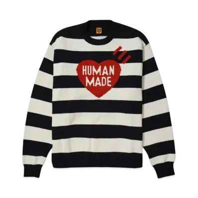 HUMAN MADE Striped Heart Knit Sweater "Navy"