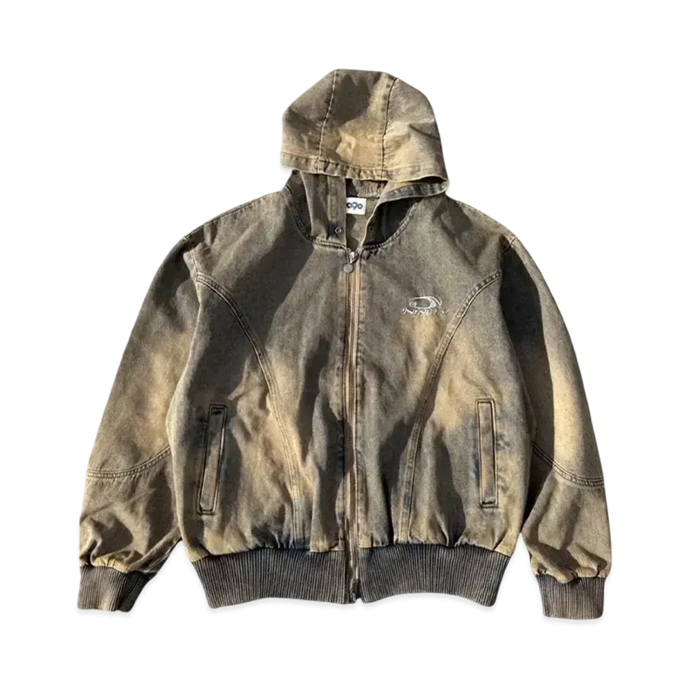 9090 Yoke Denim Zip Hoodie "BROWN BEIGE"