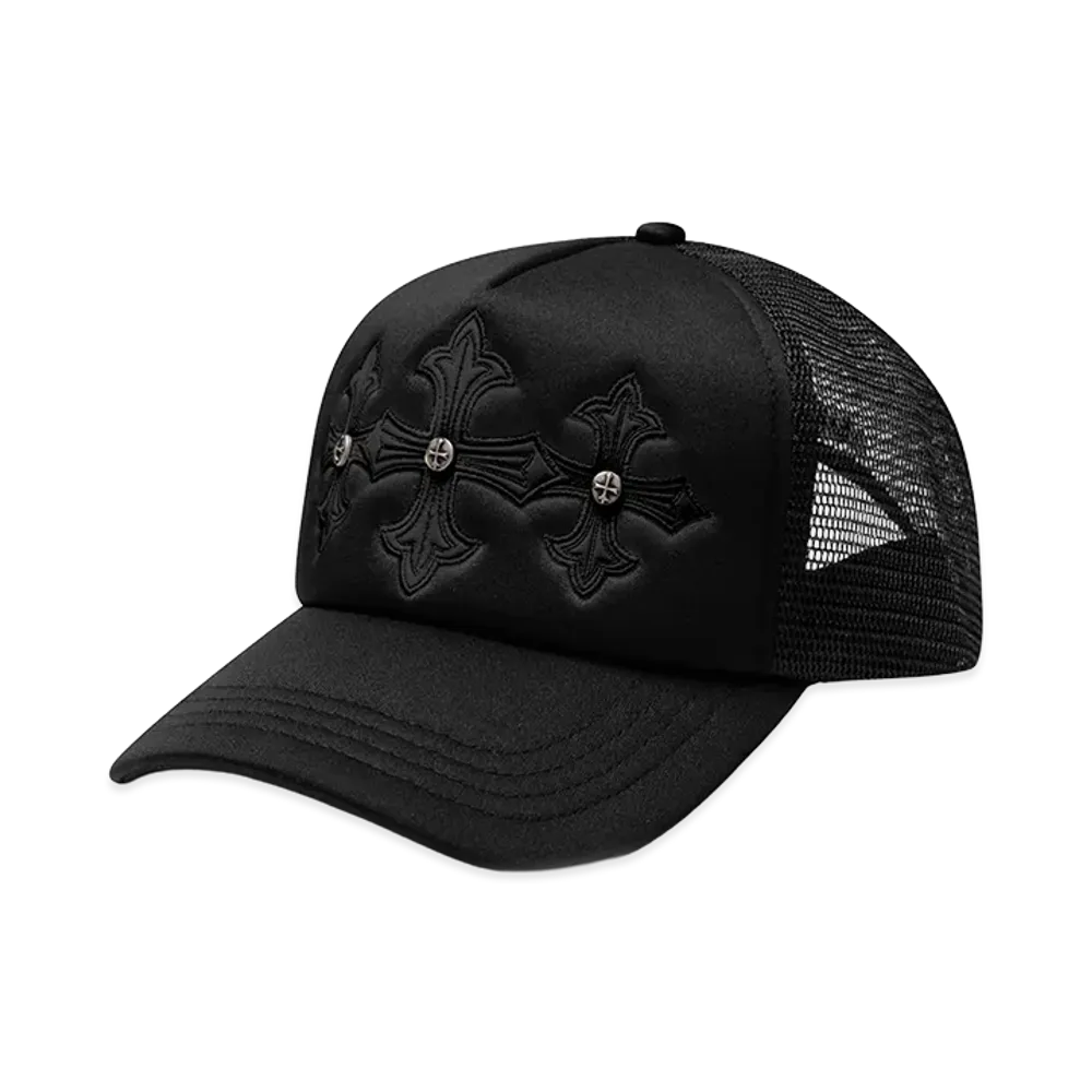 SUPPLIER Triple Black Cross Leather Patch Mesh Cap "Black"