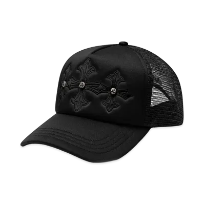 SUPPLIER Triple Black Cross Leather Patch Mesh Cap "Black"