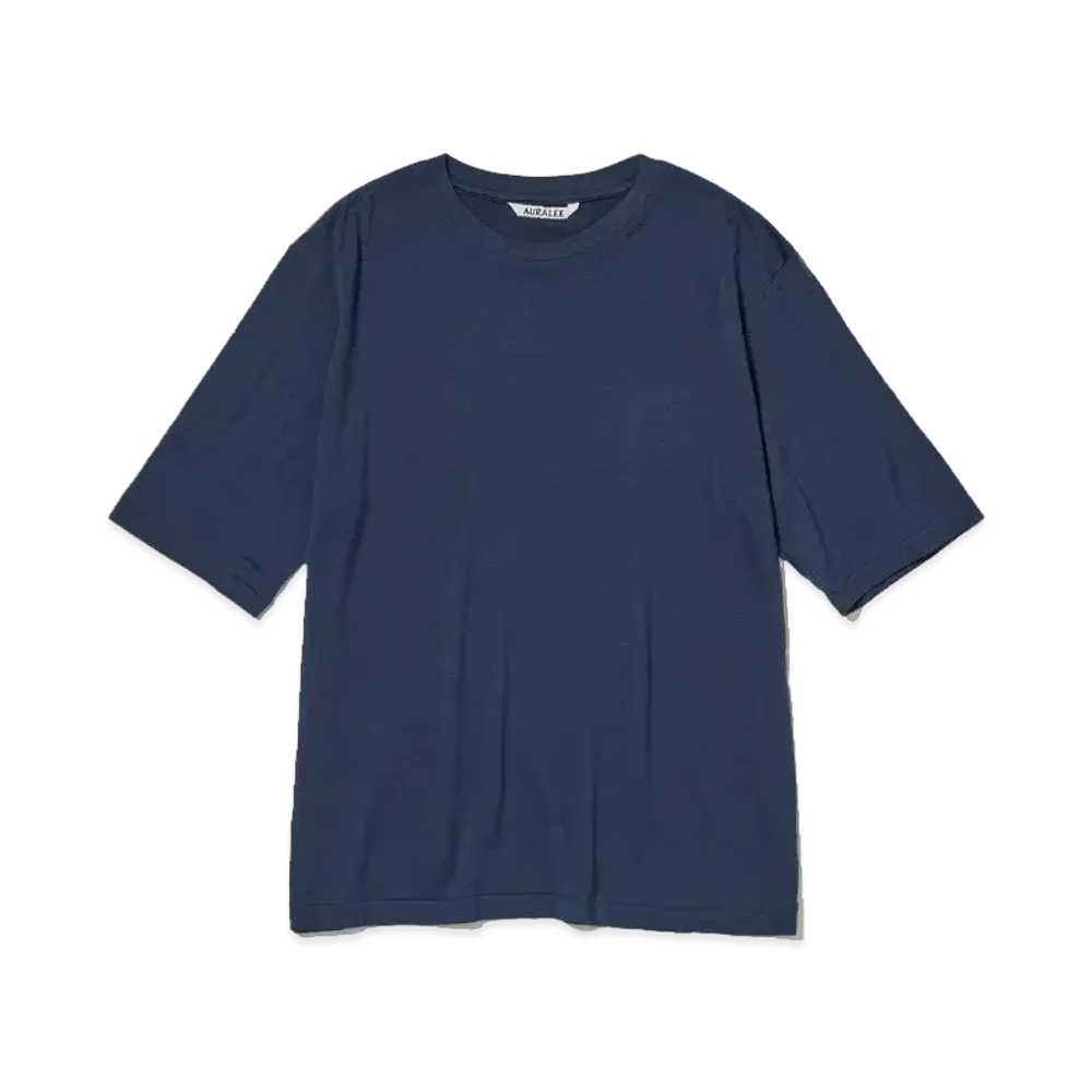 AURALEE Extra Fine Wool Jersey Tee "Navy"