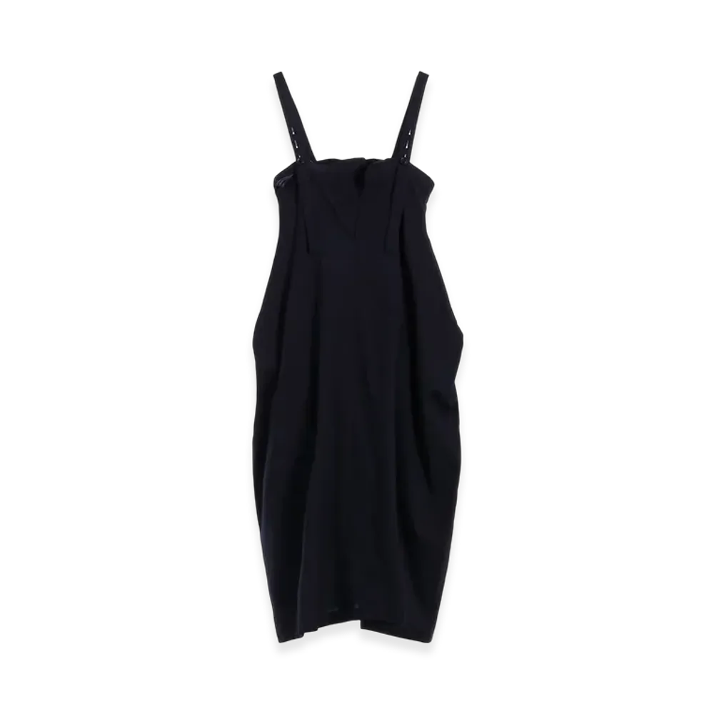 Y's Born Product Thin Cotton Twill Asymmeteric Shoulder Strap Dress "Navy"