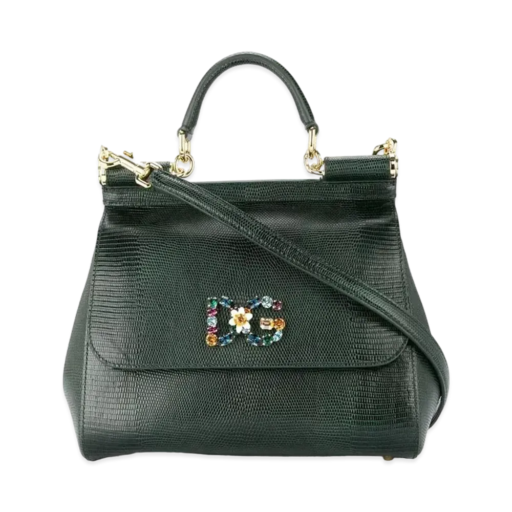 Dolce&Gabbana Sicily Bag Medium Calfskin Ig Anapropy Logo Patch DG Crystal "Green"