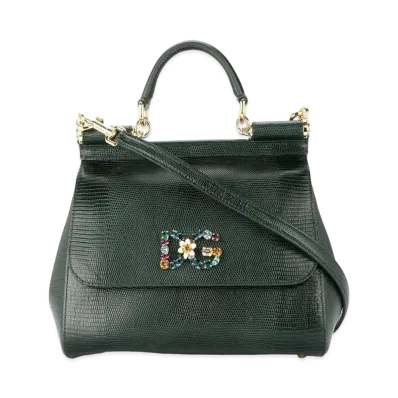 Dolce&Gabbana Sicily Bag Medium Calfskin Ig Anapropy Logo Patch DG Crystal "Green"