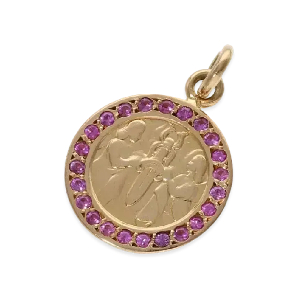 Chrome Hearts 22K Angel Medal Charm Pave Pink Sapphire Charm "Yellow Gold"
