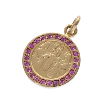 Chrome Hearts 22K Angel Medal Charm Pave Pink Sapphire Charm "Yellow Gold"
