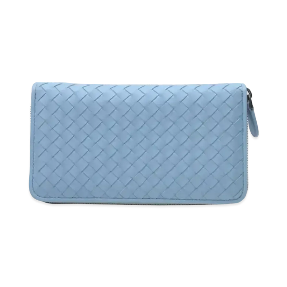 Bottega Veneta Intrecciato Lambskin Zip Around Wallet "Ciel"